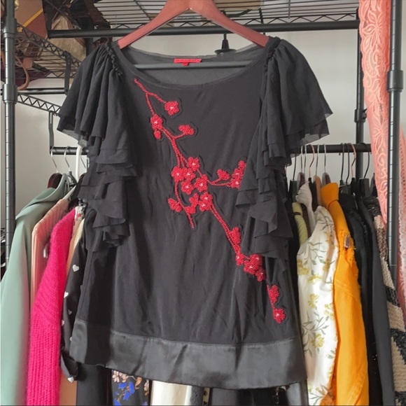 Vivienne Tam Mesh Flower Embroidery Top - Picture 2 of 11